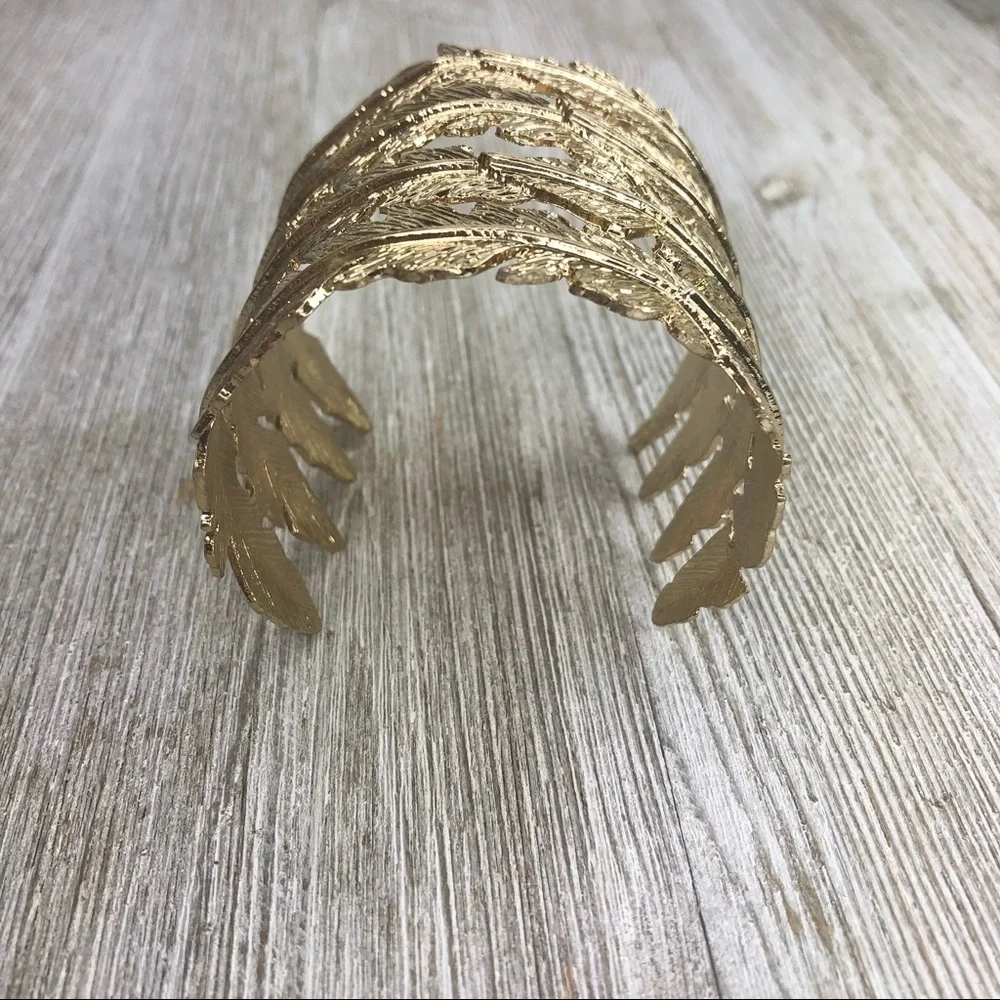 Boho Gold Feather Cuff Bracelet